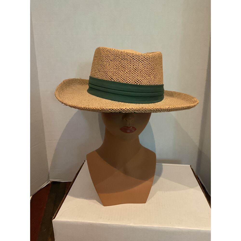 Straw Fedora Hat with Green Band